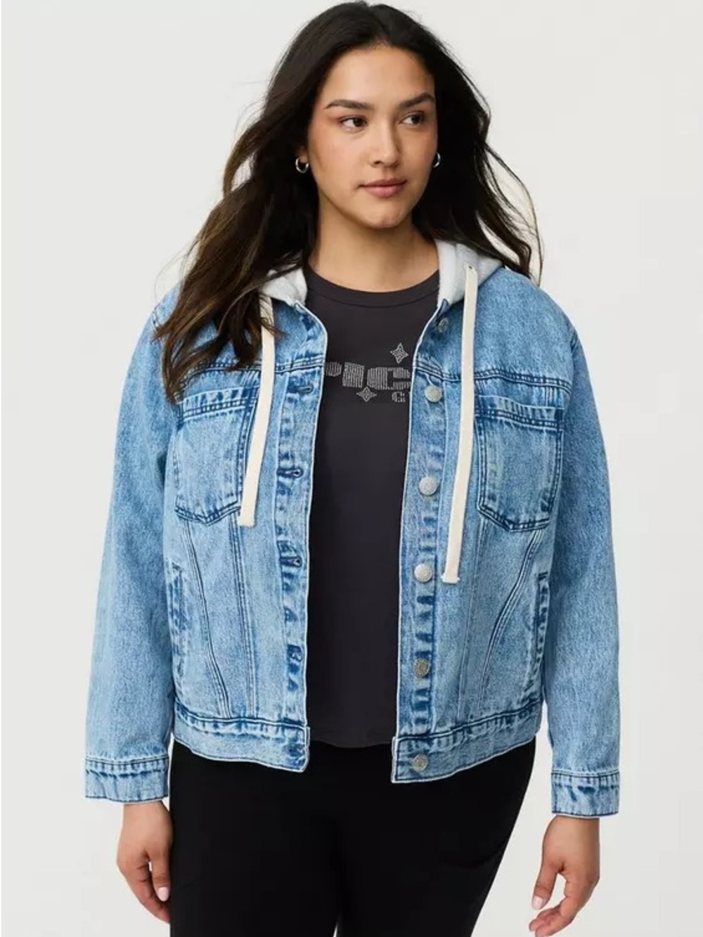 Torrid Relaxed Hooded Denim Trucker Jacket